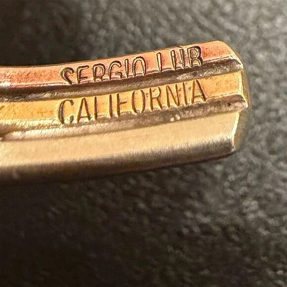 Sergio Lub Signed Vintage Cuff Bracelet Tri-Metal Copper, Brass & German Silver